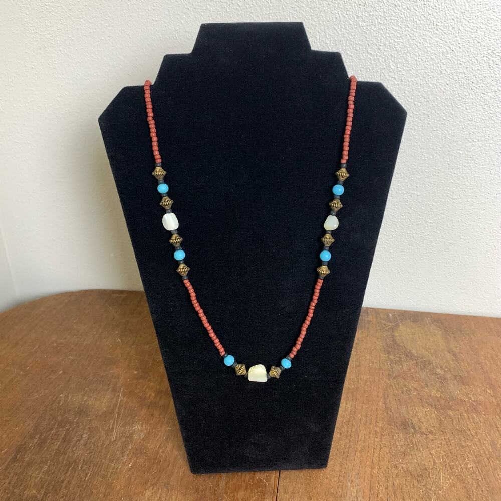 Boho natural stone bead polished gemstone native handmade‎ necklace